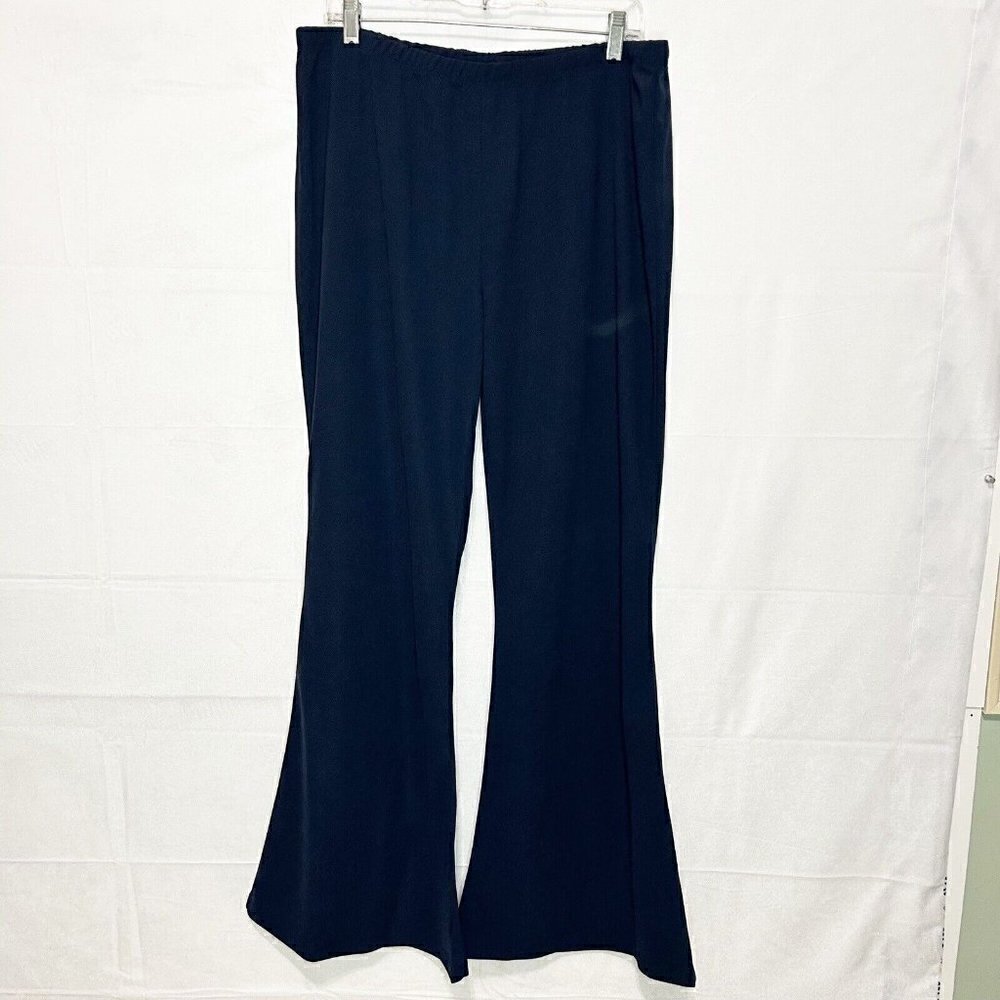 NWT Suzanne Betro Women's High Rise Pull On Flare Pants Size 2X Navy